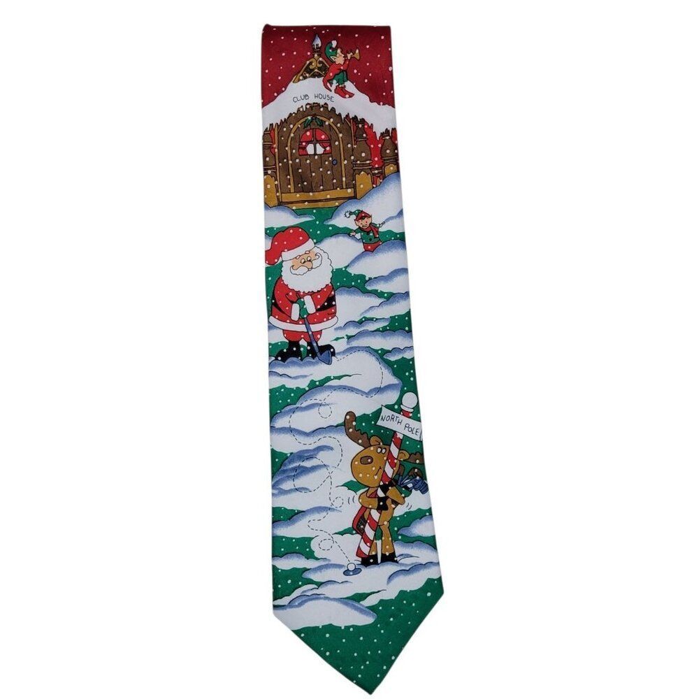 Yule TIE Greetings Christmas Neck Tie Hallmark Mens 57" Holiday Necktie Golf Elf